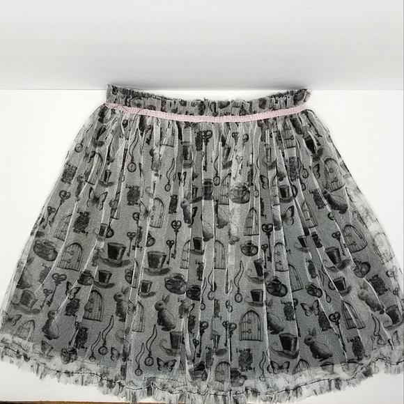 Disney's D-Signed Alice In Wonderland Black & White Print Layered Tulle Skirt - Picture 2 of 9